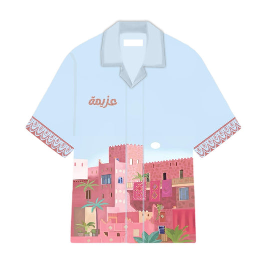 Moroccan Theme Cuban Collar Shirt